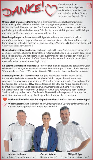 Dankesschreiben zum vennbrand