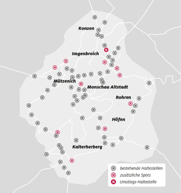 Eine Karte zeigt das NetLiner-Gebiet in Monschau.