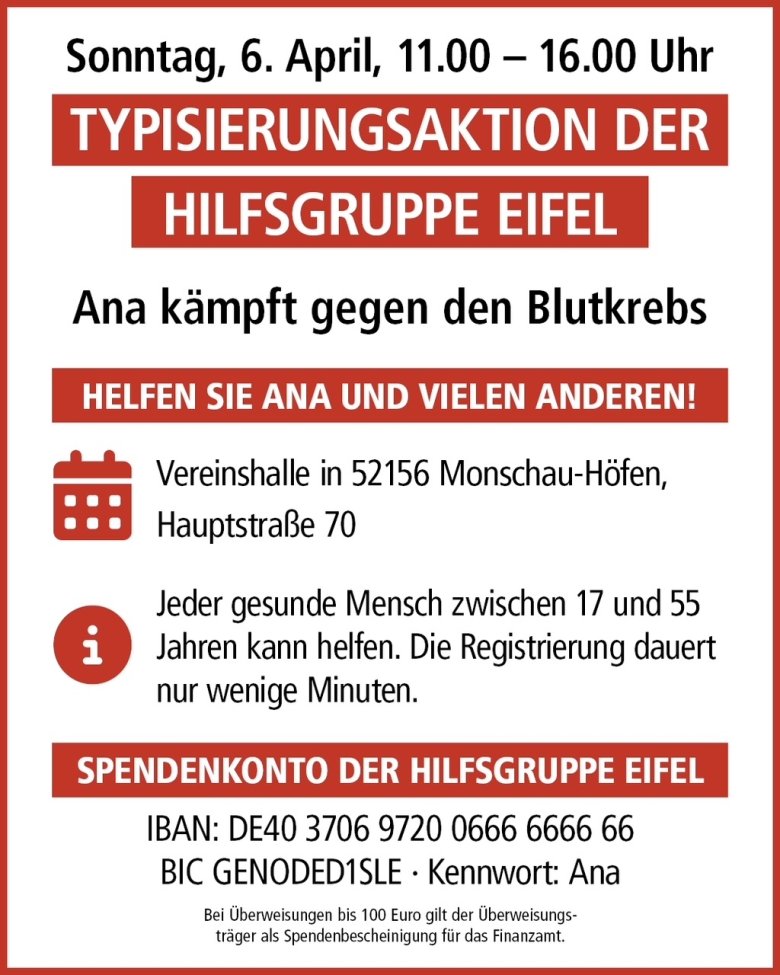 Typisierungsaktion Hilfsgruppe Eifel