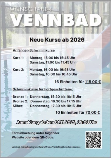 Verlinkung zum Plakat Schwimmkurse 2026