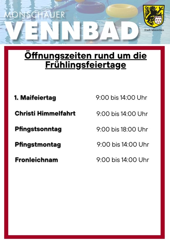 Öffnungszeiten Maifeiertage 2026