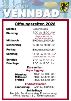 Öffnungszeiten Vennbad Öffnungszeiten Vennbad 2026