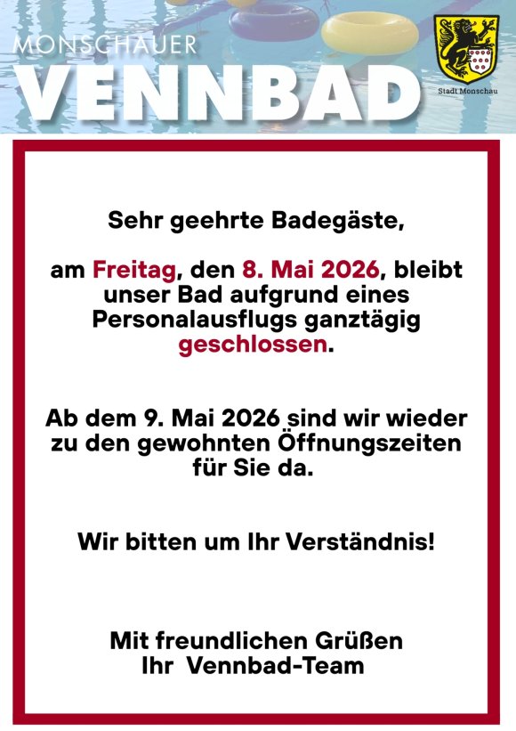 Öffnungszeiten Betriebsausflug 08.05.26